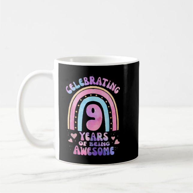 Mug 9e anniversaire fille Tie Dye 9 ans d'être génial (Gauche)