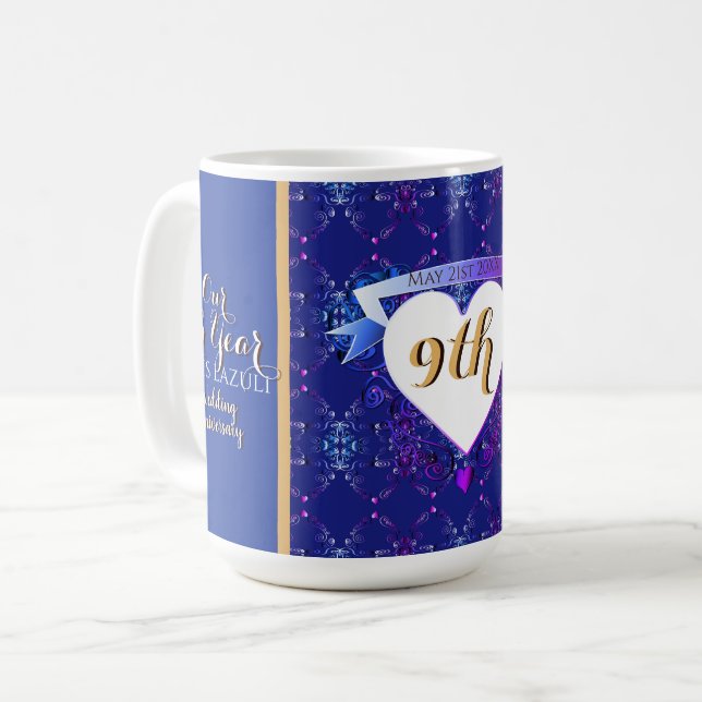 Mug 9e anniversaire Mariage Lapis Lazuli Bleu (Devant gauche)