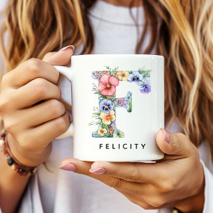 Mug à alphabet floral personnalisé pour elle, cade