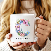 Mug à alphabet floral personnalisé pour elle, Cade