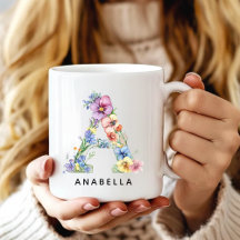 Mug à alphabet floral personnalisé pour elle Maman