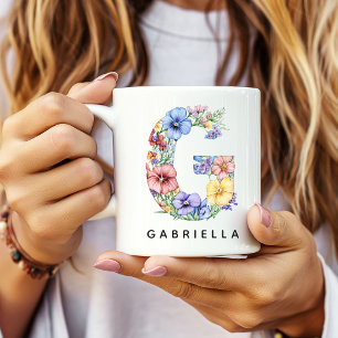 Mug à alphabet floral personnalisé pour maman, cad