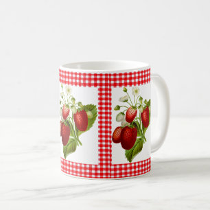 Mug à café à carreaux rouges avec motif fraise
