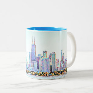 Mug à café à deux tons de Chicago Skyline