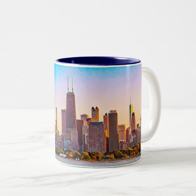 Mug à café à deux tons de Chicago Skyline (Devant droit)