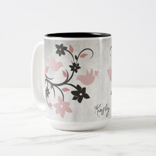 Mug à café à deux tons rose Lovebirds