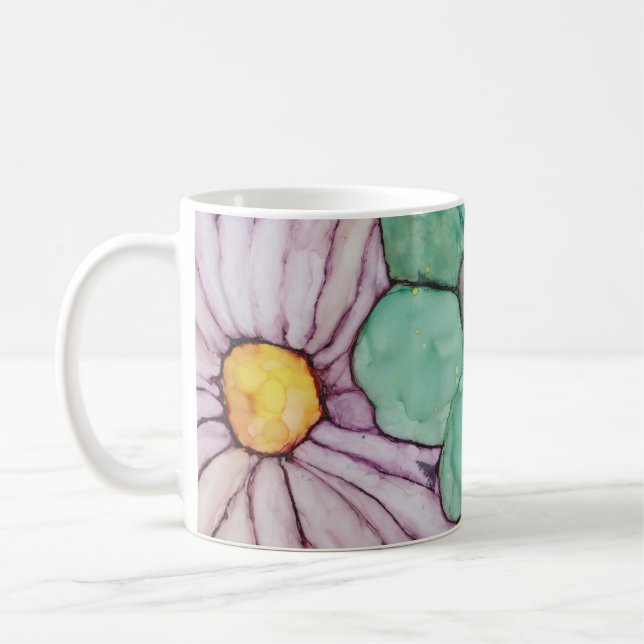 Mug à café blanc classique "Flowers Ink 2" (Gauche)