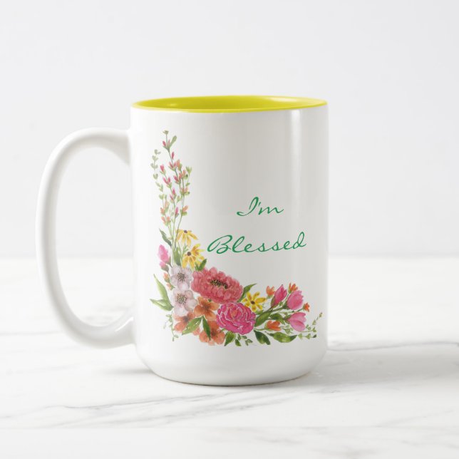 Mug à café floral "Je suis béni" (Gauche)