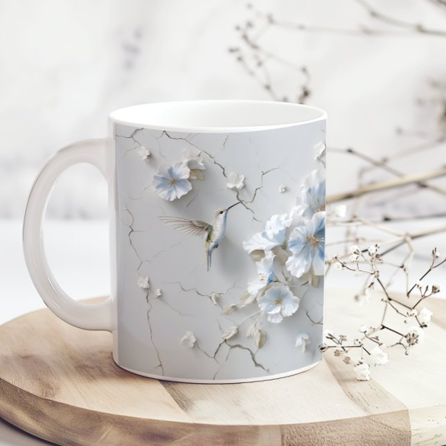 Mug à café Oiseau-Mouche Fleur Bleue Ajouter Nom (Créateur téléchargé)