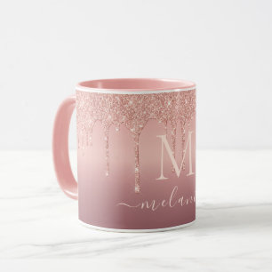 Mug à café Paillettes Rose Gold Votre nom et lettr