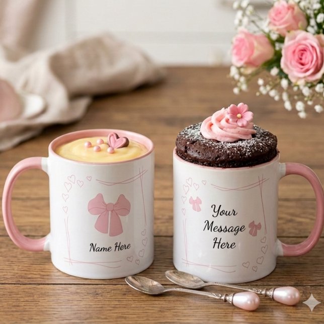 Mug à café personnalisé avec nœud rose Coquette (Créateur téléchargé)