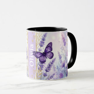 Mug à café personnalisé Papillon Lavande 330ml