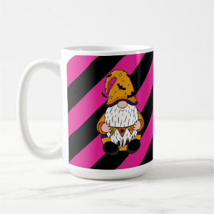 Mug à café rayé noir et rose Gnome Halloween