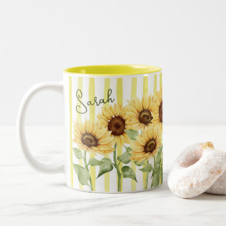 Mug à café tournesols et rayures jaunes 330ml