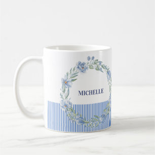 Mug à couronne florale personnalisée avec rayures