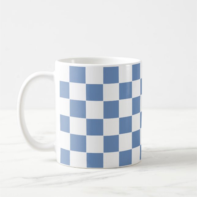 Mug à damiers bleu/gris et blanc (Gauche)