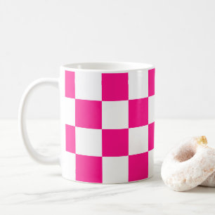 Mug à damiers carré chaud rose blanc rétro géométrique