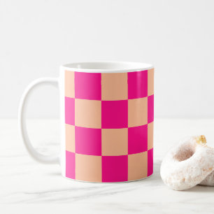 Mug à damiers carré pêche rose chaud rétro géométrique