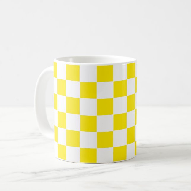 Mug à damiers jaune et blanc (Devant gauche)