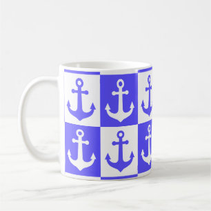 Mug à damiers Motif d'Ancre de navire - Bleu océan