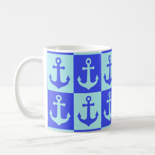Mug à damiers Motif d'Ancre de navire - Ocean Blue Ton