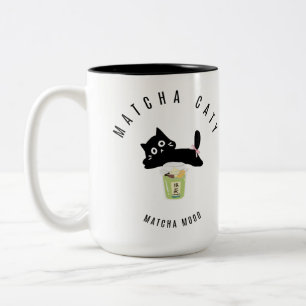 Mug à deux tons Cute Matcha Caty Chat Noir Kawai