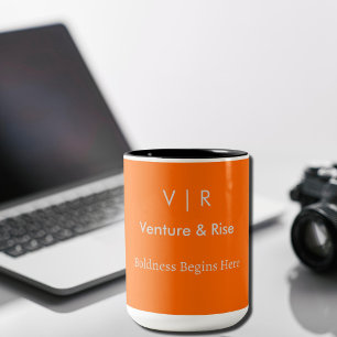 Mug à deux tons orange néon - Monogramme et texte 