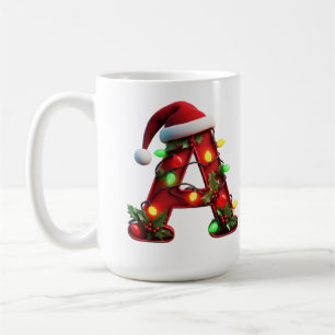 Mug A festif décoré Noël lettre rouge A