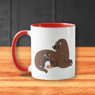 Mug A friendly seal and a penguin cartoon