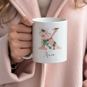 Mug à initiale aquarelle florale - X