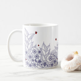 Mug à la frontière florale bleue