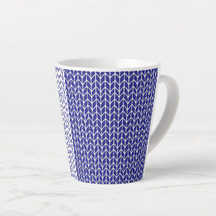 Mug à latté en tricot bleu et blanc