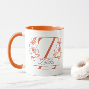 Mug à monogramme floral personnalisé avec la lettr