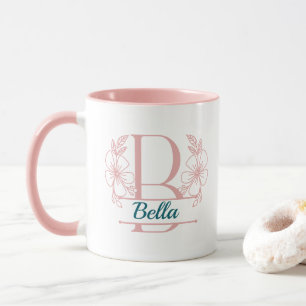 Mug à monogramme floral personnalisé avec la lettr