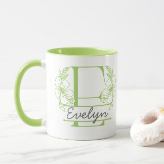 Mug à monogramme floral personnalisé Lettre E - Su