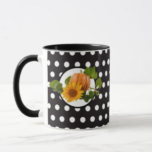 Mug à pois blanc-noir Tournesol & Citrouille