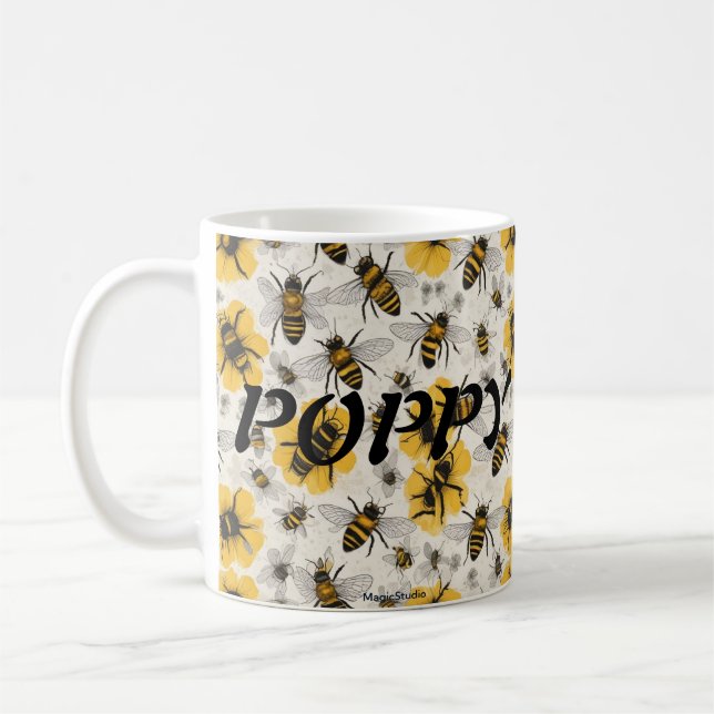 Mug à thème d'abeilles avec design de pavot (Gauche)