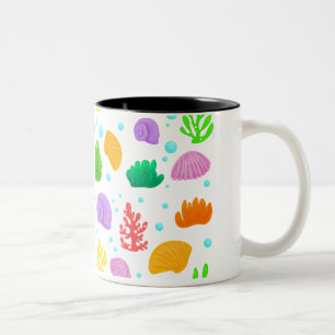 Mug à vie marine colorée - Algues, corail et coqui
