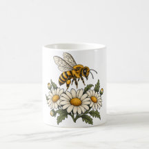 Abeille à miel avec des pâquerettes et des feuille