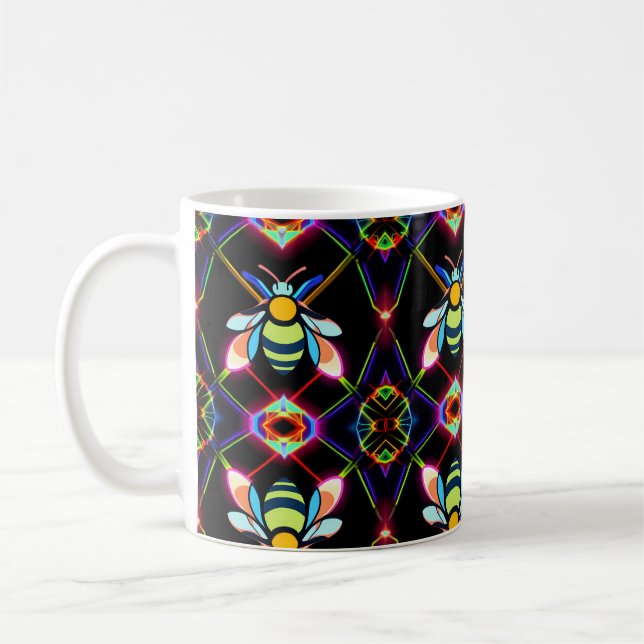 Mug Abeille de miel néon vibrante avec Hexagonal Abstr (Gauche)
