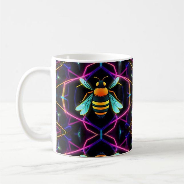 Mug Abeille de miel néon vibrante avec Hexagonal Abstr (Gauche)