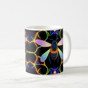 Mug Abeille de miel néon vibrante avec Hexagonal Abstr