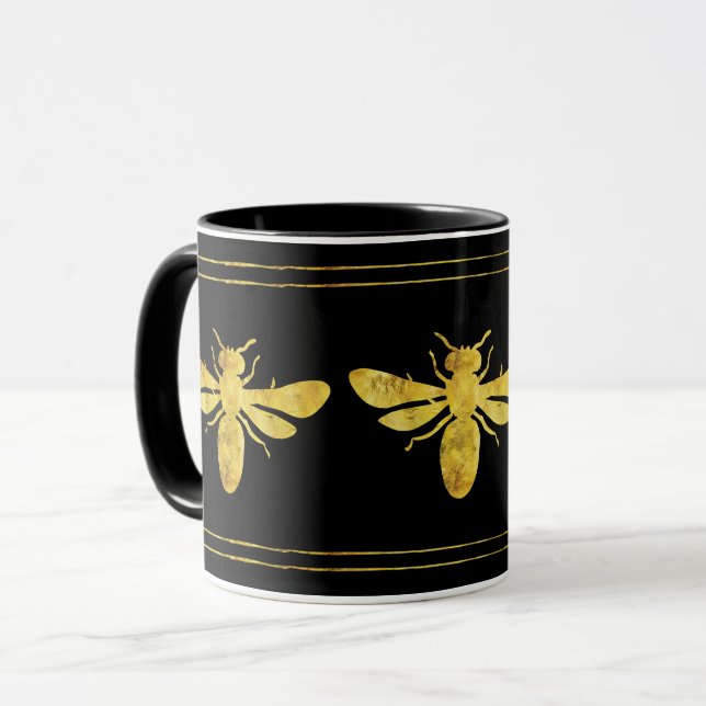 Mug Abeille Foil Gold sur Black (Devant gauche)