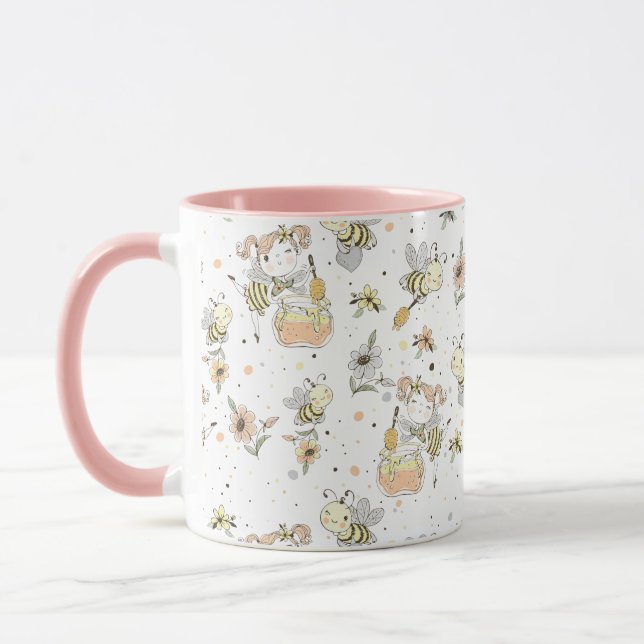 Mug Abeilles De Miel, Fée & Bébé En Motif Sans Faille (Gauche)