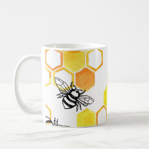 Mug Abeilles de miel : Motif d'aquarelle jaune