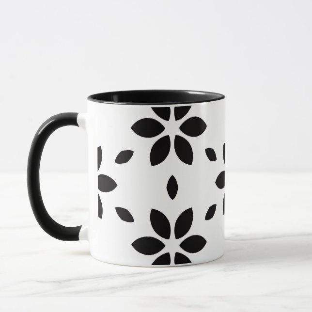 Mug Abstract Black Flower Petals on White Background (Gauche)