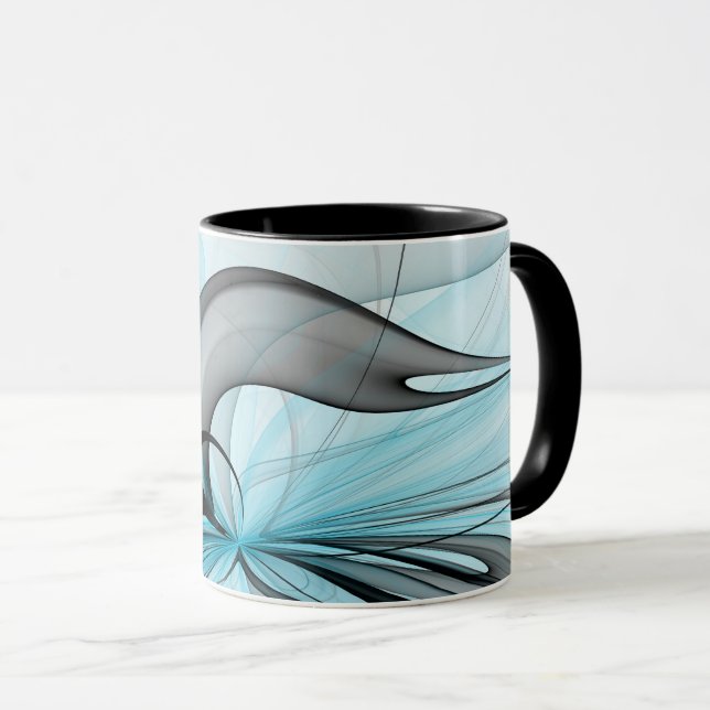 Mug Abstrait Anthracite Gris Bleu Moderne Fractage Art (Devant droit)