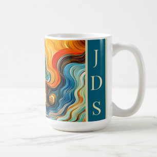 Mug Abstrait Art moderne couleur Waves Monogramme