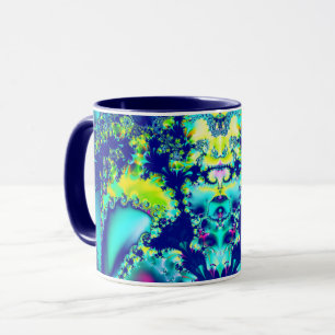 Mug Abstrait bleu cyan vert fractal