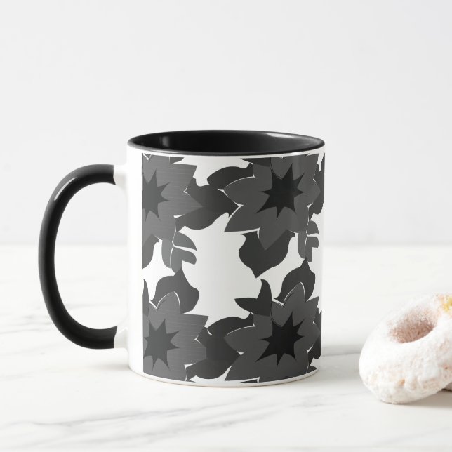 Mug Abstrait floral gris noir (Avec donut)
